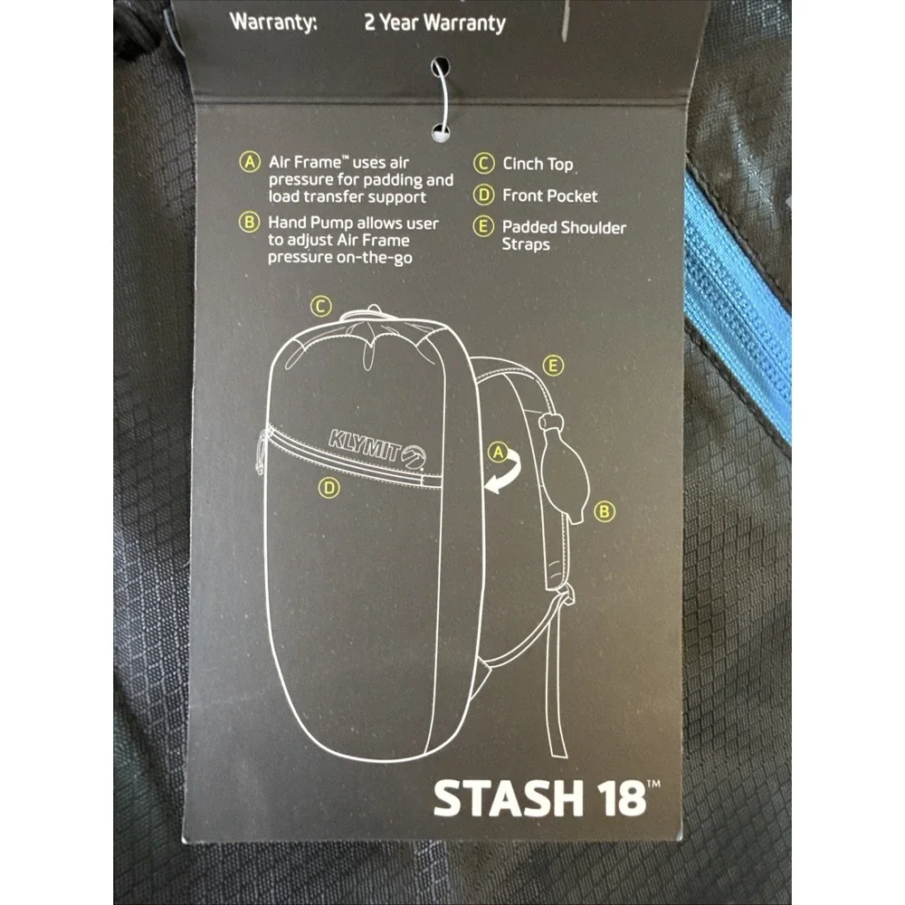 Klymit Stash 18 Air Frame Lightweight Black Backpack Hiking Day Bag